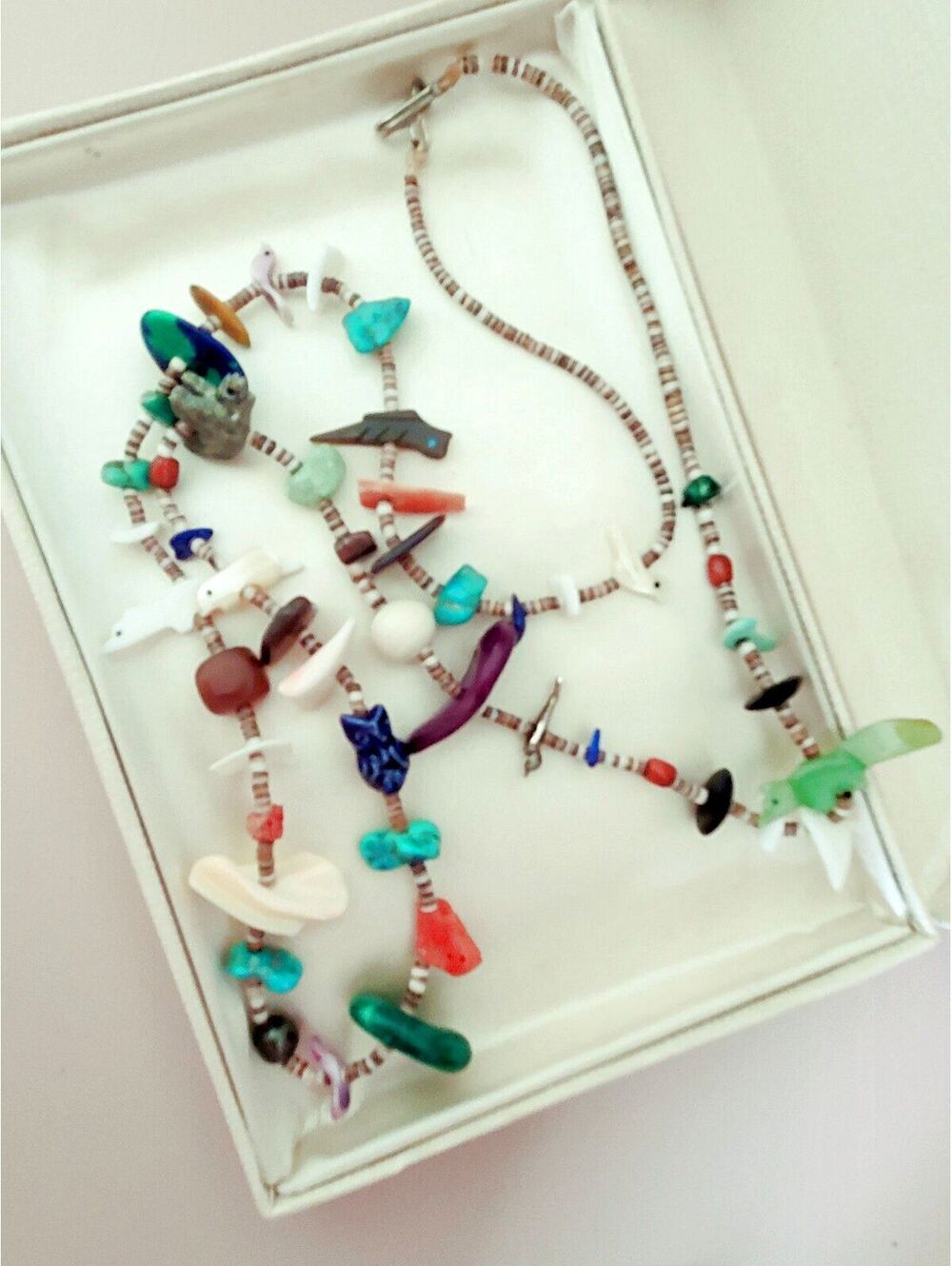 Vintage Native American Heishi Shell Carved Animal Turquoise Lapis Agate Beads
